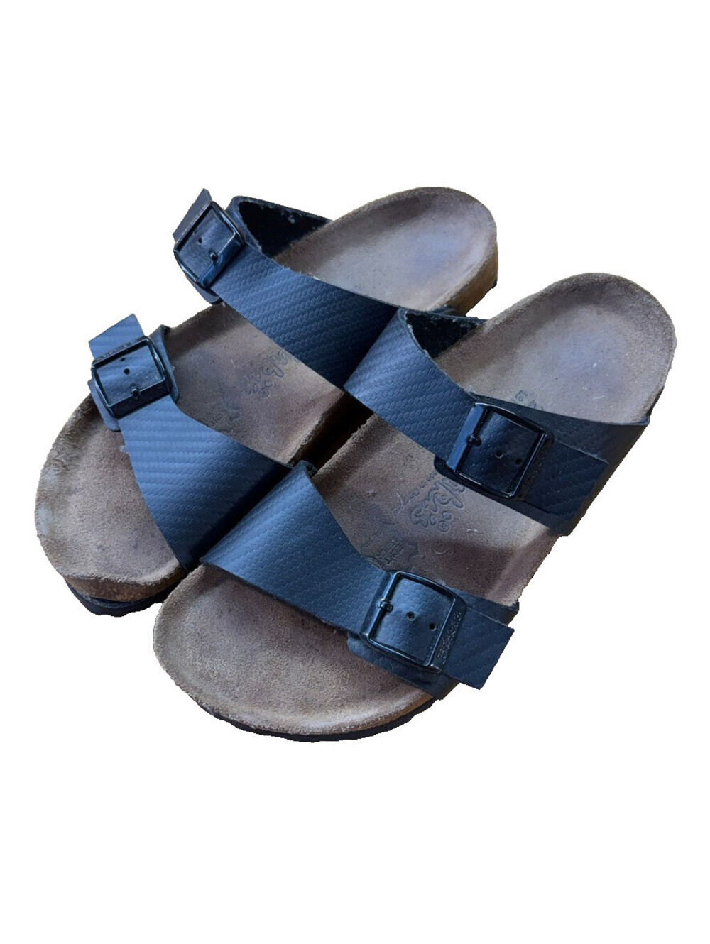 Birkis by Birkenstock Sandals Womens 8 Black Two Strap Cork Footbed EU 39